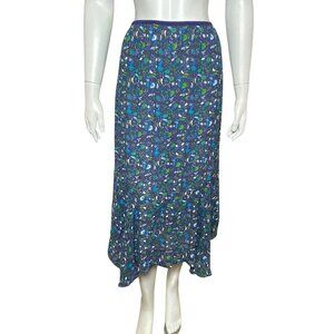 Vintage Y2K Moe Midi Skirt Asymmetrical Blue Floral Grunge Boho Womens Size M